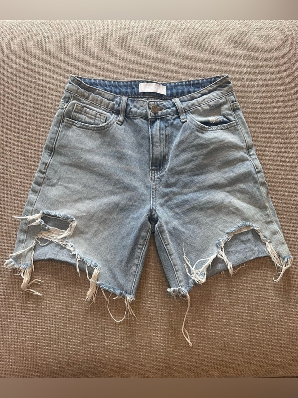 VERVET BY FLYING MONKEY Light Blue Distressed High-Waist Denim Shorts